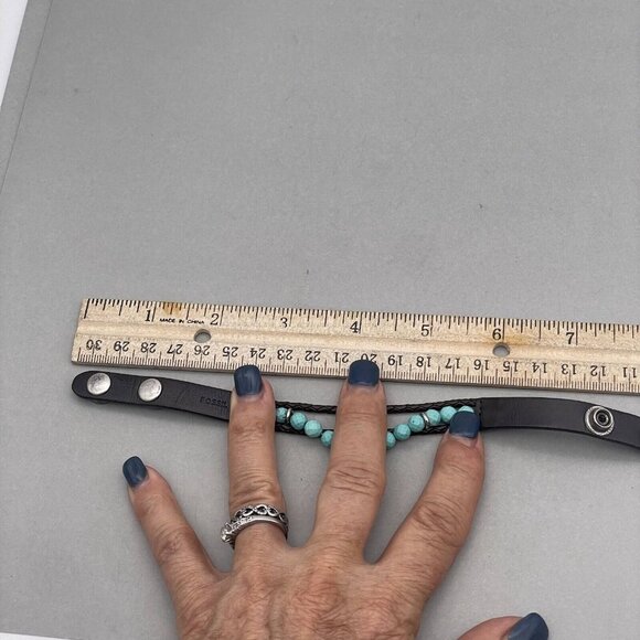 Fossil Faux Turquoise Beaded Leather Bracelet Snap Closure Adjustable - Picture 7 of 7